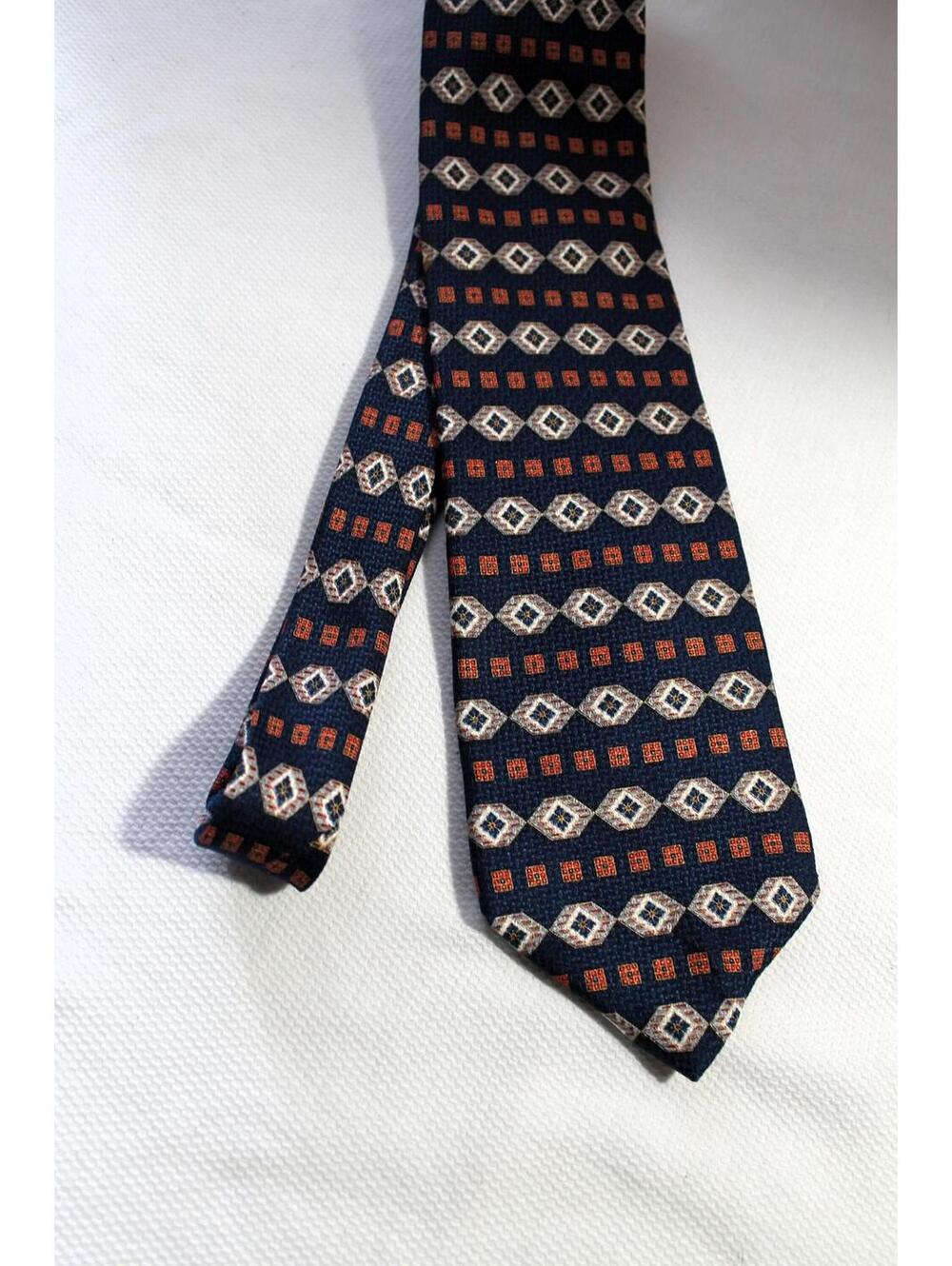 ANDREW SCOTT Geometric Silk Necktie, Blue, Red, White, 3.75 X 59 Inches